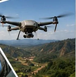 Drone de télédétection survolant une zone d'exploration